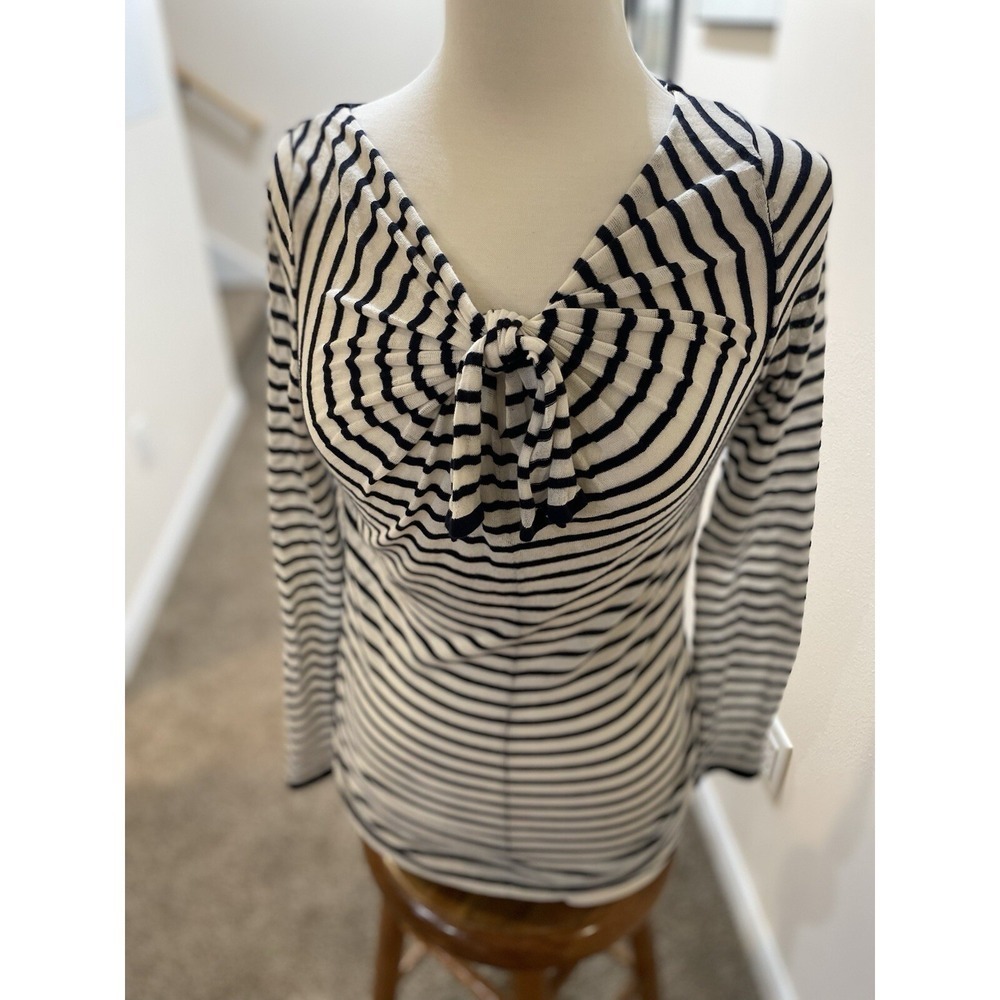 Anthropologie Field Flower Brand Striped Shirt With Decorative Bow Sz Small